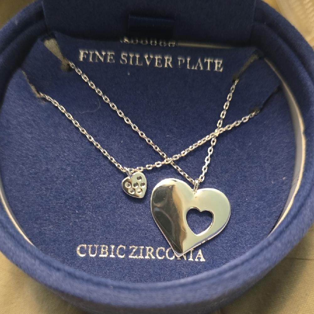 Silver Heart Pendant Necklace with Cubic Zirconia Accents